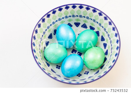 Bowl with colorful Easter eggs. Spring easter decoration Bowl with colorful Easter eggs. Spring easter decoration 73243532