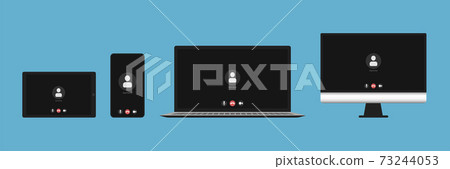 Realistic set of notebook, tablet, smartphone with video call screen. Realistic set of notebook, tablet, smartphone with video call screen. 73244053