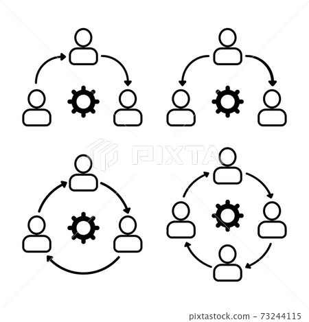 Set icon teamwork, three people and information sharing Set icon teamwork, three people and information sharing 73244115