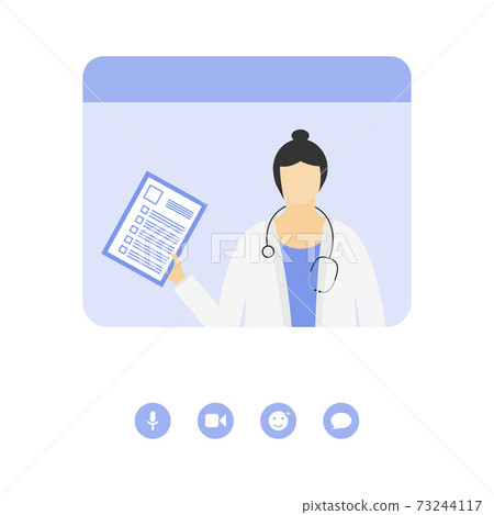 Doctor at the online consultation. Remote medical services. The doctor with the tablet shows the data from the tests Doctor at the online consultation. Remote medical services. The doctor with the tablet shows the data from the tests 73244117