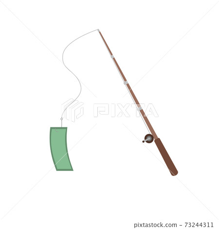 Making money online. Illustration of a banknote on a fishing rod. Flat style Making money online. Illustration of a banknote on a fishing rod. Flat style 73244311