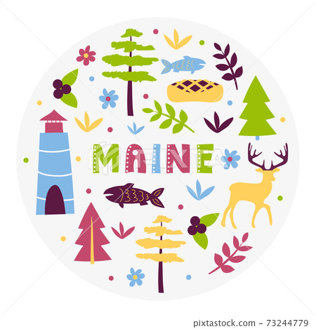 USA collection. Vector illustration of Maine theme. State Symbols USA collection. Vector illustration of Maine theme. State Symbols 73244779