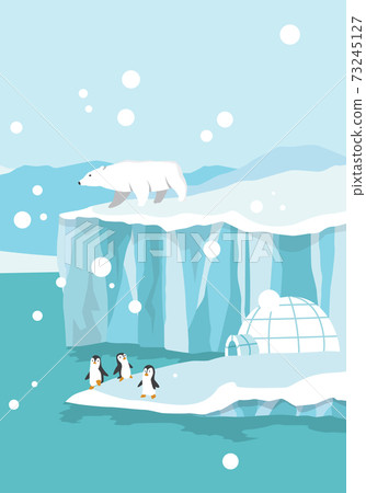 North pole arctic. White bears and penguins on... - Stock Illustration  [73245127] - PIXTA