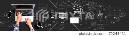 Distance learning theme with person using laptop 73245411