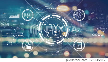 Telemedicine theme with blurred city lights Telemedicine theme with blurred city lights 73245417