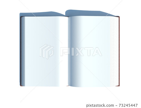 Blank open book or sketchbook with shadow, front view in white isolated background 73245447