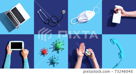 Telehealth theme flatlay with overhead tiles 73246048