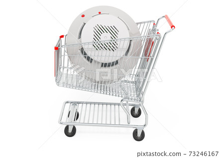 Shopping cart with fire and flame detector, 3D rendering Shopping cart with fire and flame detector, 3D rendering 73246167