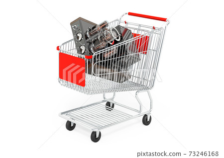 Shopping cart with electronic amplifier. 3D rendering 73246168