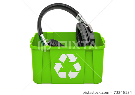 Recycling trashcan with headphones, 3D rendering Recycling trashcan with headphones, 3D rendering 73246184