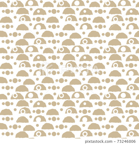 White and beige Seamless repeat pattern with small empty circles and jagged lines half a circle shape 73246806