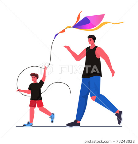 young father and son launching kite together parenting fatherhood concept dad spending time with kid young father and son launching kite together parenting fatherhood concept dad spending time with kid 73248028