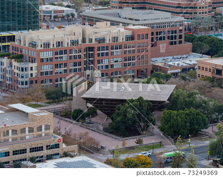 High angle view of the Tempe cityscape and city hall from A Mountain 73249369