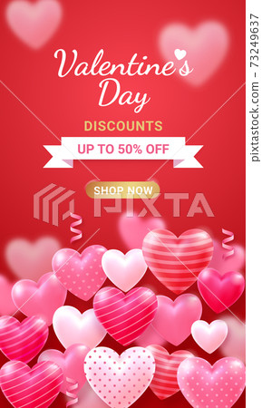 Valentine's day card with Heart 3D and ribbon background. Valentine's day card with Heart 3D and ribbon background. 73249637