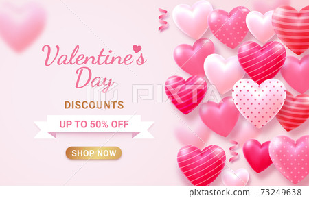 Valentine's day card with Heart 3D and ribbon background. Valentine's day card with Heart 3D and ribbon background. 73249638