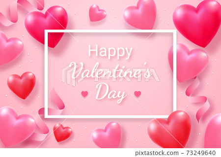 Valentine's day card with Heart 3D and ribbon background. Valentine's day card with Heart 3D and ribbon background. 73249640