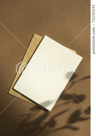 Card mock-up with plants on brown background 73250145