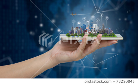 Smart city on smartphone. Smart city on smartphone. 73250845