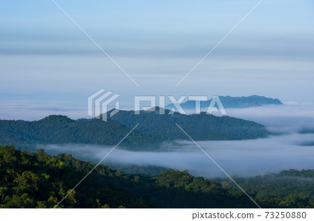 Mountain landscape with fog. Mountain landscape with fog. 73250880