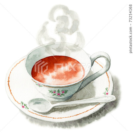 熱茶倒入模擬水彩奢侈品牌風格茶杯 73254168