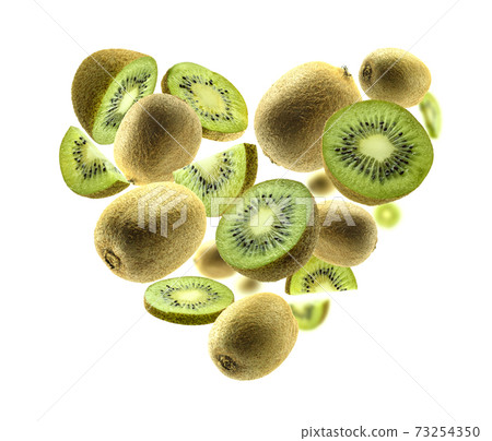 Ripe kiwis in the shape of a heart on a white background Ripe kiwis in the shape of a heart on a white background 73254350