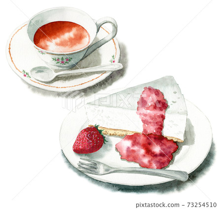 Analog watercolor cake set Rare cheesecake and tea 73254510