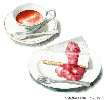 Analog watercolor cake set Rare cheesecake and tea 73254512