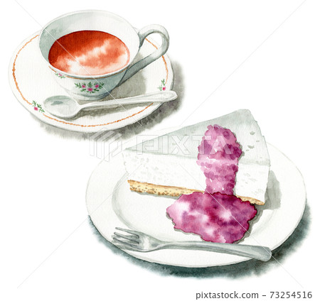Analog watercolor cake set Rare cheesecake and tea 73254516