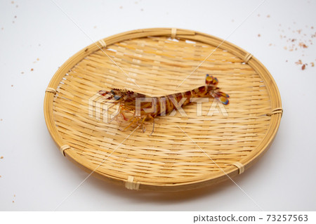 Nagasaki prawns on a colander Nagasaki prawns on a colander 73257563