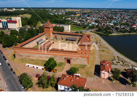 Bird's-eye view of the medieval Lida castle in Lida. Belarus. Castles of Europe 73258318