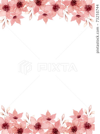 粉紅色的花水彩插圖框架 粉紅色的花水彩插圖框架 73258744