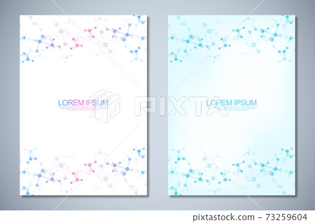Templates brochure or cover book, page layout, flyer design with abstract background of molecular structures and DNA strand. Concept and idea for innovation technology, medical research, science. Templates brochure or cover book, page layout, flyer design with abstract background of molecular structures and DNA strand. Concept and idea for innovation technology, medical research, science. 73259604