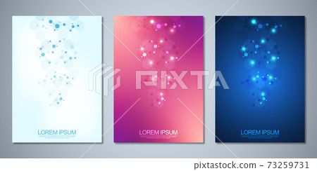 Templates brochure or cover book, page layout, flyer design with abstract background of molecular structures and DNA strand. Concept and idea for innovation technology, medical research, science. Templates brochure or cover book, page layout, flyer design with abstract background of molecular structures and DNA strand. Concept and idea for innovation technology, medical research, science. 73259731
