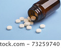 Medicine white pills and glass bottle 73259740