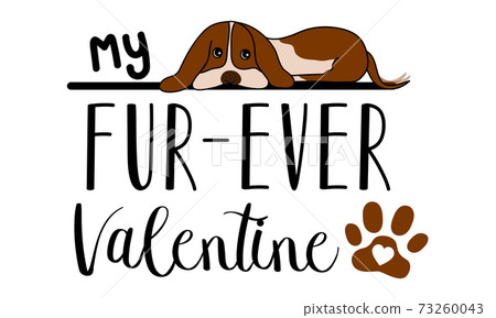 My Fur Ever Valentine isolated on white background. Dog Lover Handwriting design. For t shirt, greeting card or poster design Background Vector Illustration. My Fur Ever Valentine isolated on white background. Dog Lover Handwriting design. For t shirt, greeting card or poster design Background Vector Illustration. 73260043