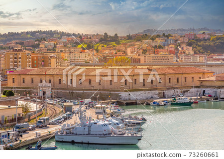 The harbor of Ancona, Italy with boats docked The harbor of Ancona, Italy with boats docked 73260661