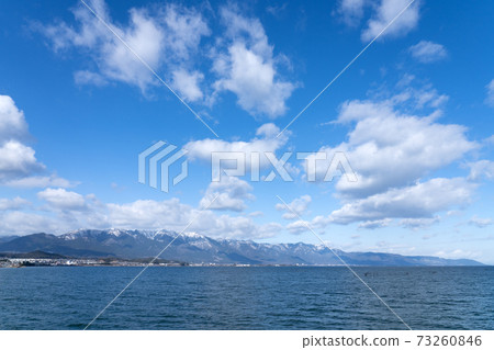 Hirayama mountain range of Lake Biwa and snow in winter Hirayama mountain range of Lake Biwa and snow in winter 73260846