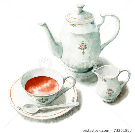 模擬水彩奢侈品牌風格古董茶具 73261893