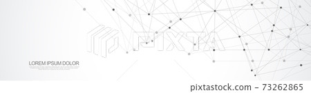 Website header or banner design with abstract geometric background and connecting dots and lines. Global network connection. Digital technology with plexus background and space for your text. 73262865