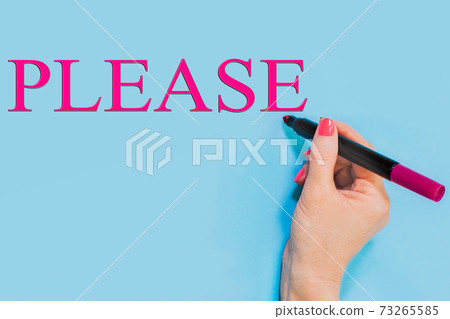 Woman hand with pencil near please concept Woman hand with pencil near please concept 73265585
