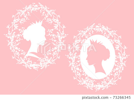beautiful queen wearing royal crown and cherry blossom frame vector silhouette 73266345