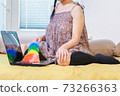 Woman sitting in bed and cleaning laptop keyboard 73266363
