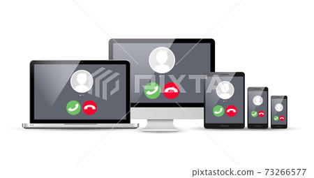 VoIP voice over IP illustration smartphone laptop network. Voip call flat concept design 73266577
