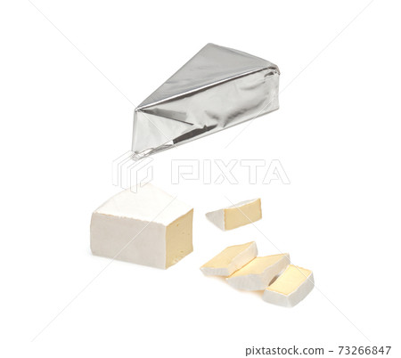 Sliced Brie cheese isolated on white background Sliced Brie cheese isolated on white background 73266847