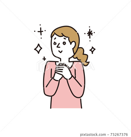 A woman who is impressed by her joy and makes her eyes shine 73267376