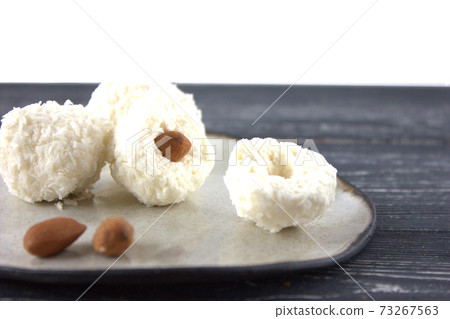 coconut energy balls with almond. healthy sugar free concept. keto diet recipe. 73267563