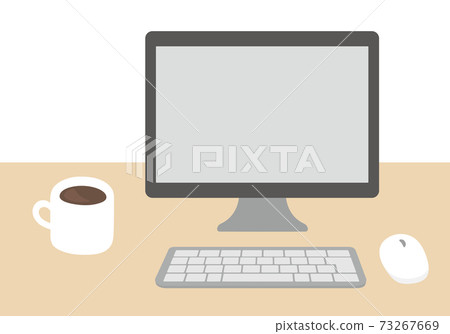 台式計算機和咖啡的插圖 73267669
