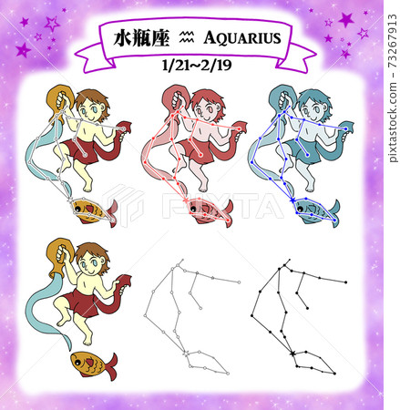 Aquarius and Piscis Austrinus constellations and stylish illustrations Aquarius and Piscis Austrinus constellations and stylish illustrations 73267913