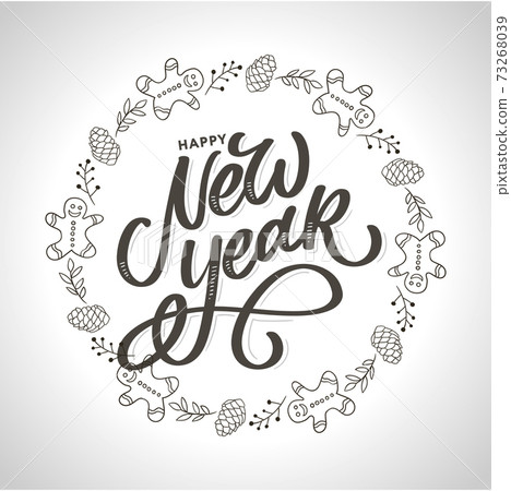 Happy New Year 2021 Beautiful greeting card poster with calligraphy black text word gold fireworks. Hand drawn design elements. Handwritten modern brush lettering white background isolated vector Happy New Year 2021 Beautiful greeting card poster with calligraphy black text word gold fireworks. Hand drawn design elements. Handwritten modern brush lettering white background isolated vector 73268039