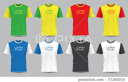 Realistic vector T-Shirt sport front view collection set with text on grey background illustration.  73268910